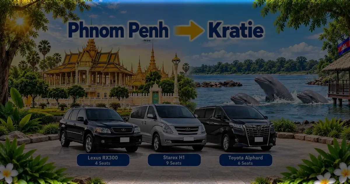 Phnom Penh to Kratie Taxi – Cambodia Tour Taxi private transfer service with comfortable vehicles connecting Phnom Penh to Kratie, Cambodia.