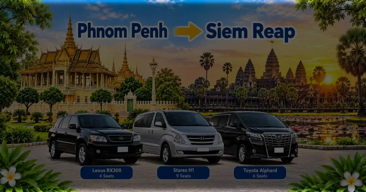 Phnom Penh to Siem Reap Taxi – Cambodia Tour Taxi private transfer service with comfortable vehicles connecting Phnom Penh to Siem Reap, Cambodia.