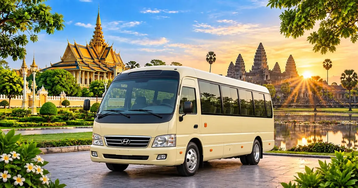 25-seat tourist bus for private group transfers and tours in Cambodia
