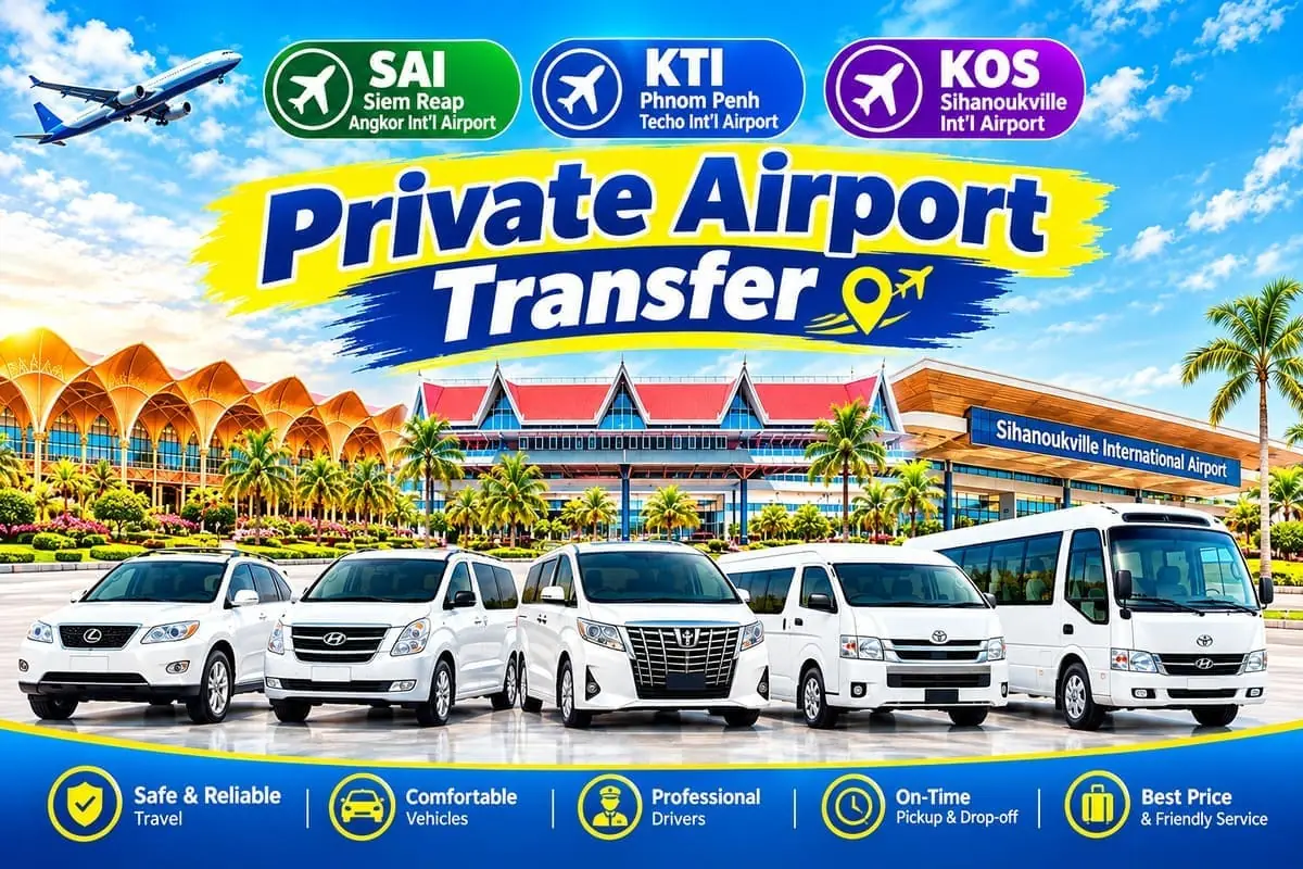 Cambodia Tour Taxi Airport Transfer with Lexus RX300, Hyundai Starex H1, Toyota Alphard, Toyota Hiace and 25-seat minibus serving Siem Reap, Phnom Penh and Sihanoukville International Airports