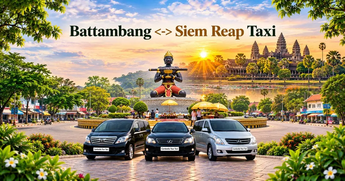 Battambang to Siem Reap Taxi – Safe, Reliable Private Transfer with Comfortable Vehicle and Professional Driver in Cambodia.