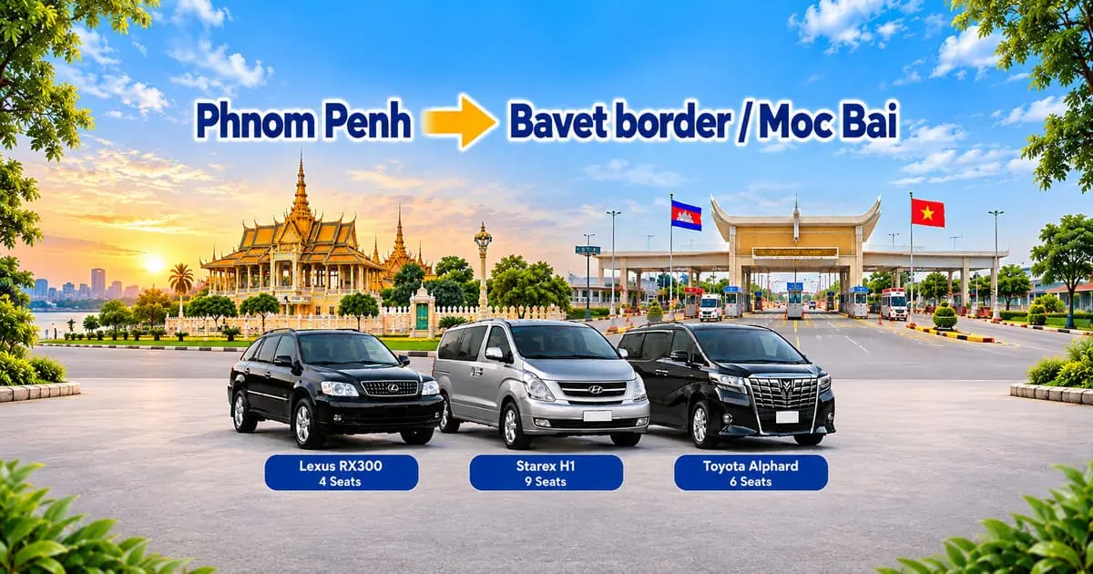 Phnom Penh to Bavet Border / Moc Bai Taxi – Cambodia Tour Taxi private transfer service with comfortable vehicles connecting Phnom Penh to the Cambodia–Vietnam border.