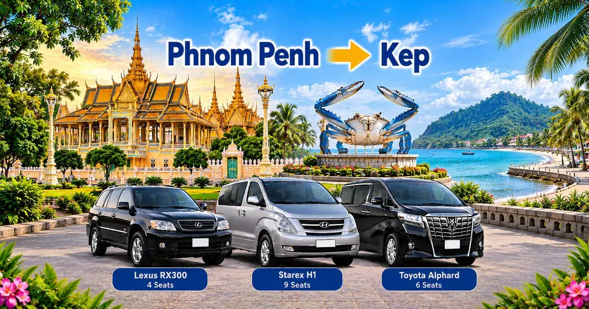 Phnom Penh to Kep Taxi – Cambodia Tour Taxi private transfer service with comfortable vehicles connecting Phnom Penh to Kep, Cambodia.