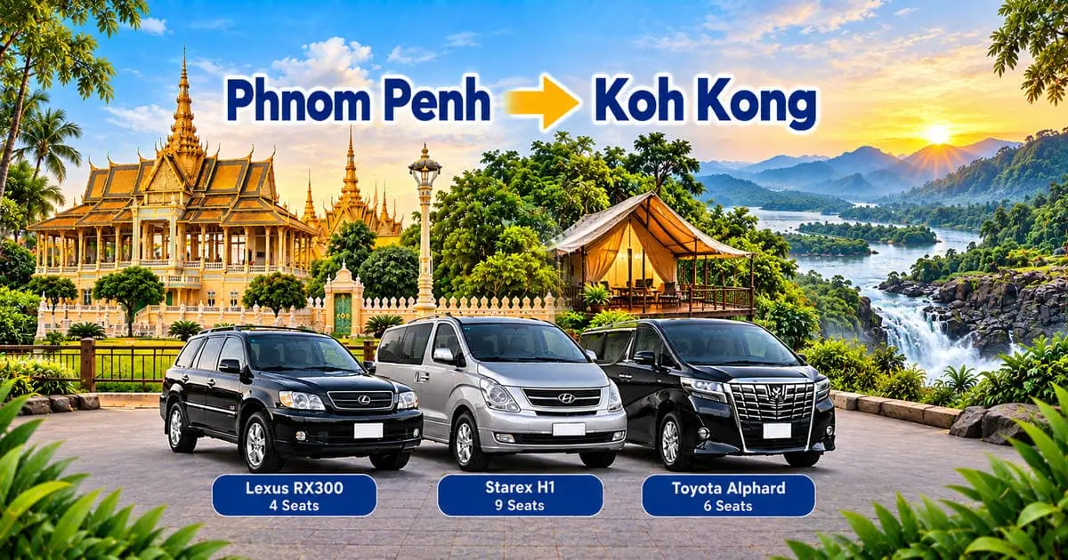 Phnom Penh to Koh Kong Taxi – Cambodia Tour Taxi private transfer service with comfortable vehicles connecting Phnom Penh to Koh Kong, Cambodia.