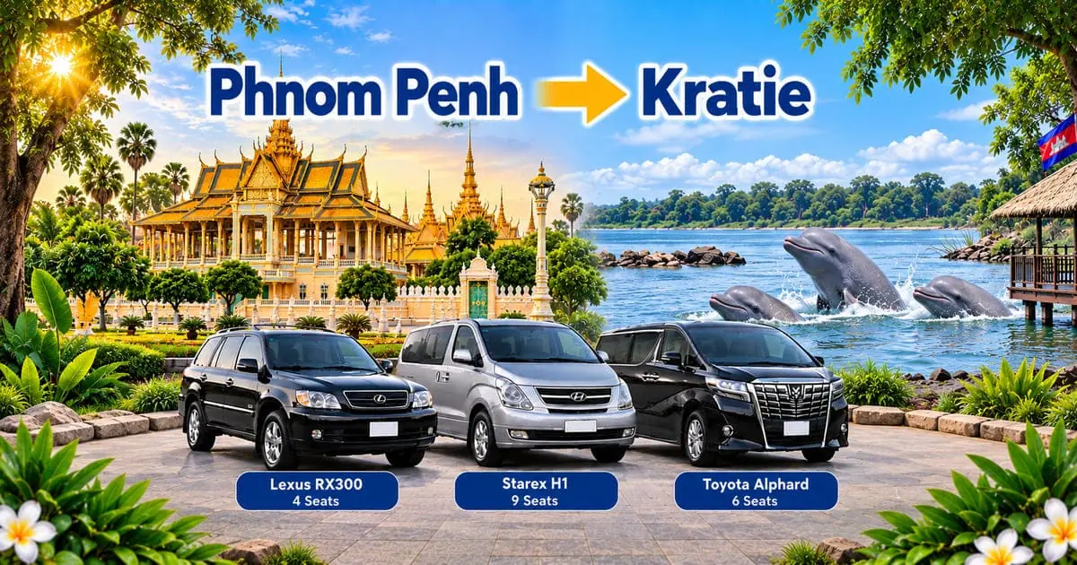 Phnom Penh to Kratie Taxi – Cambodia Tour Taxi private transfer service with comfortable vehicles connecting Phnom Penh to Kratie, Cambodia.