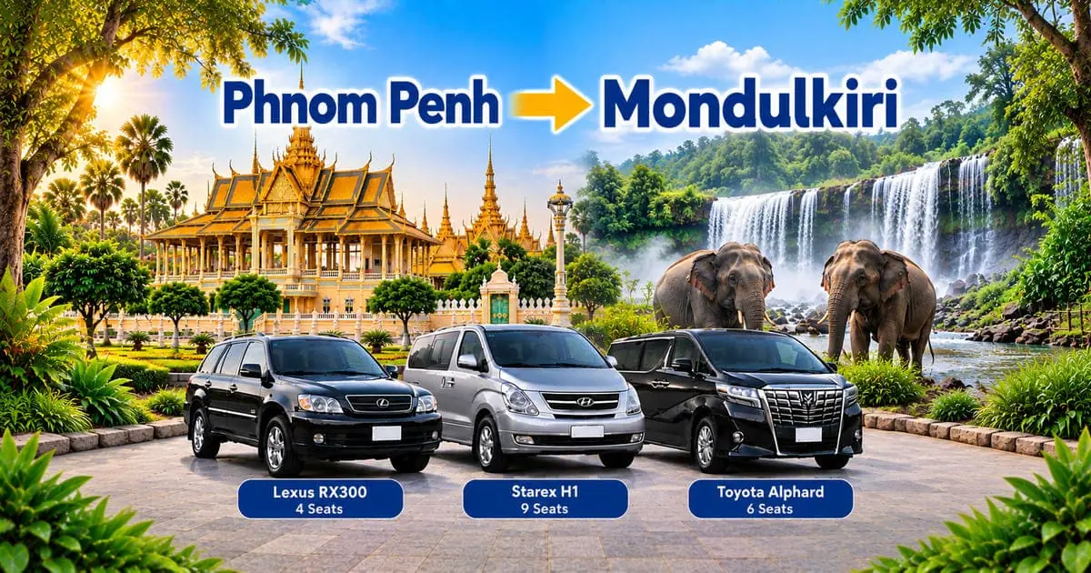 Phnom Penh to Mondulkiri Taxi – Cambodia Tour Taxi private transfer service with comfortable vehicles connecting Phnom Penh to Mondulkiri, Cambodia.