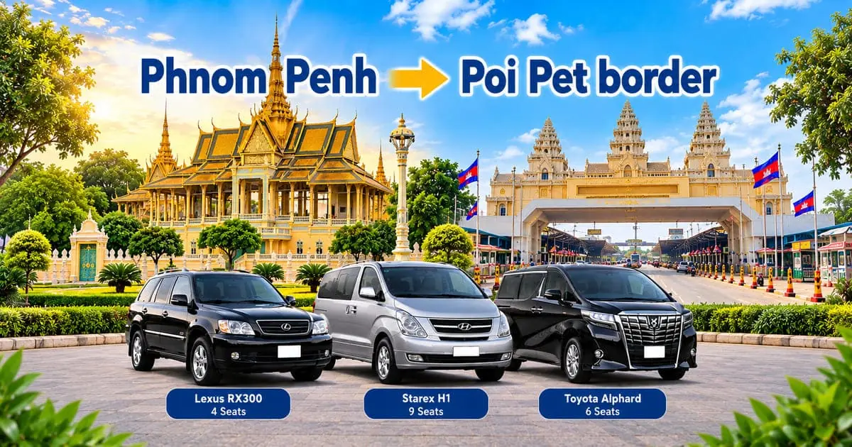 Phnom Penh to Poipet Border Taxi – Cambodia Tour Taxi private taxi transfer service with comfortable vehicles connecting Phnom Penh to the Cambodia–Thailand border at Poi Pet.