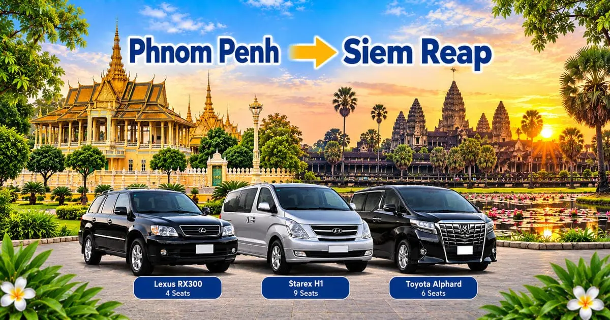 Phnom Penh to Siem Reap Taxi – Cambodia Tour Taxi private transfer service with comfortable vehicles connecting Phnom Penh to Siem Reap, Cambodia.