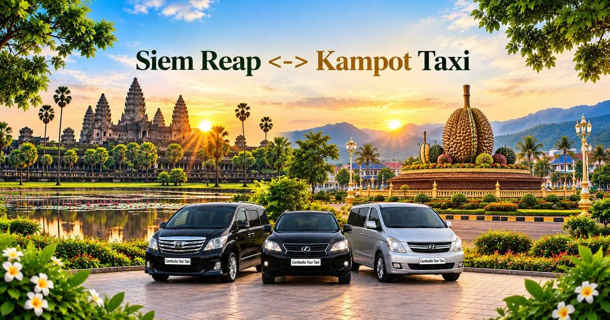 Siem Reap to Kampot Taxi – Safe, Reliable Private Transfer with Comfortable Vehicle and Professional Driver in Cambodia.